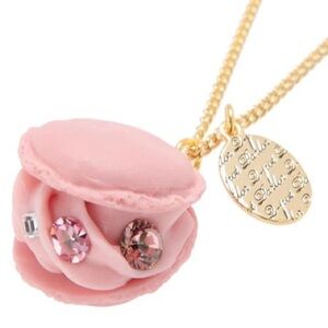 Qpot Japan pink creamy macaron necklace with rhinestones 🍓